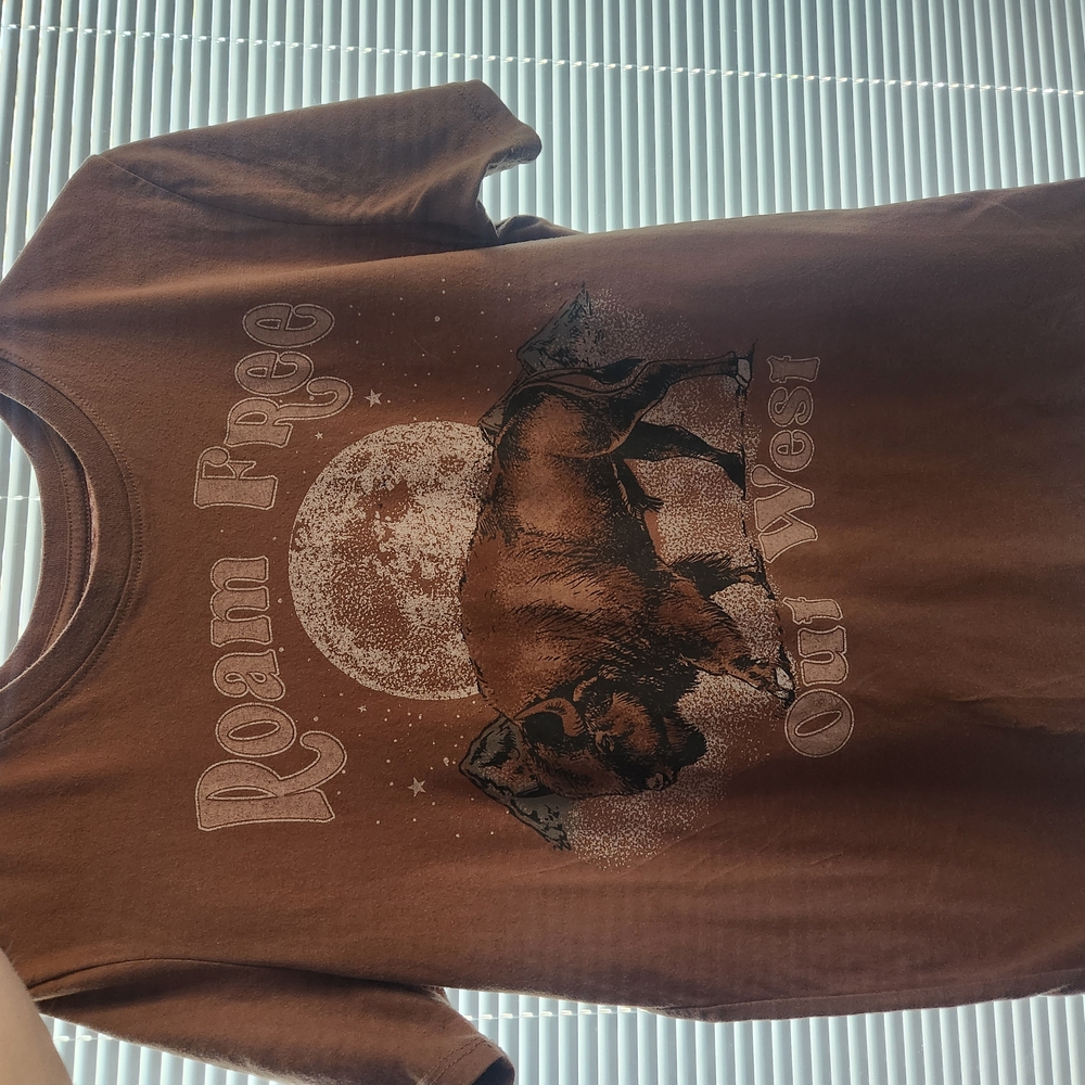 Brown Graphic T-Shirt with Buffalo Print